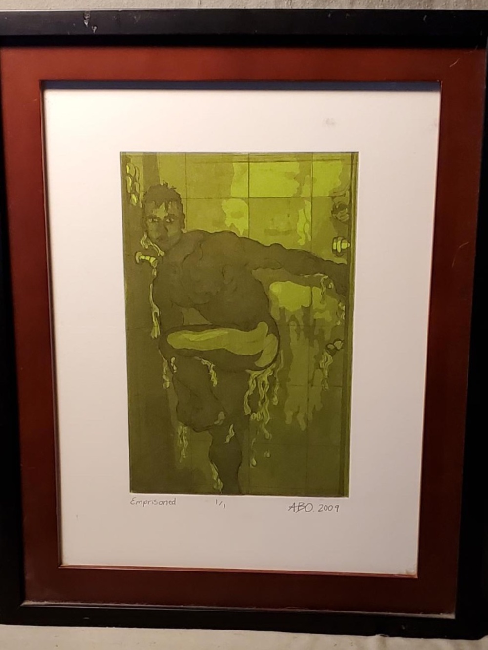 Emprisoned Silkscreen Print by Abo 2009 9 x 6" Framed and matted
